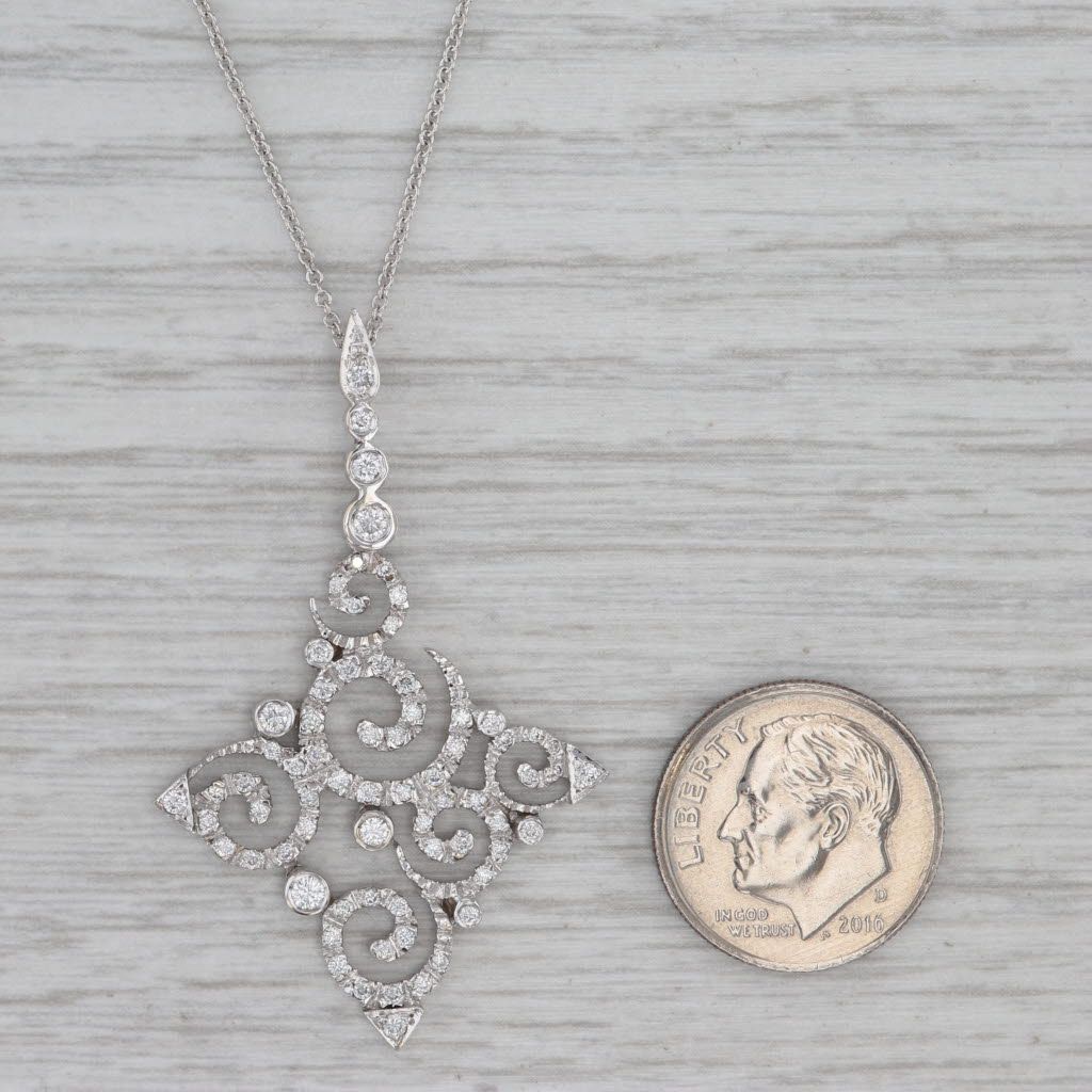 Gray 0.45ctw Diamond Openwork Pendant Necklace 18k White Gold Cable Chain Simon G