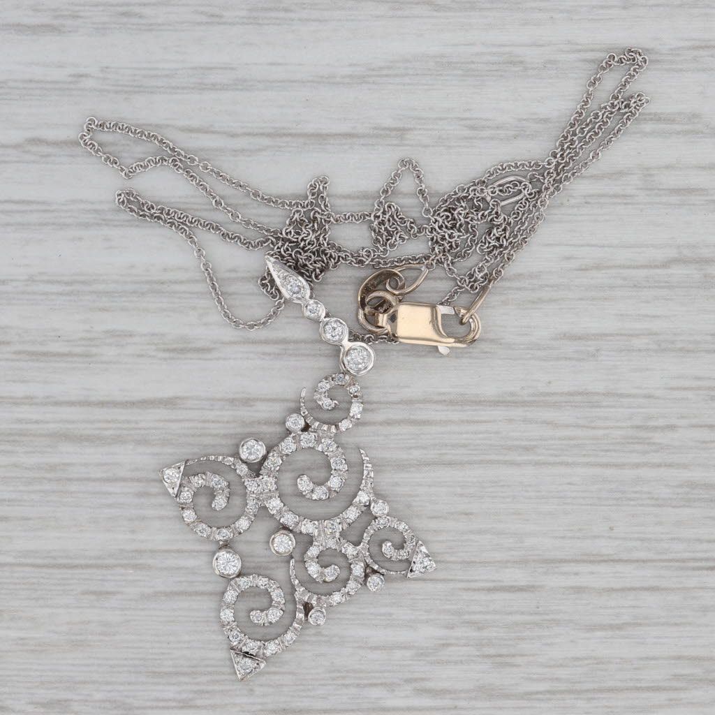 Gray 0.45ctw Diamond Openwork Pendant Necklace 18k White Gold Cable Chain Simon G