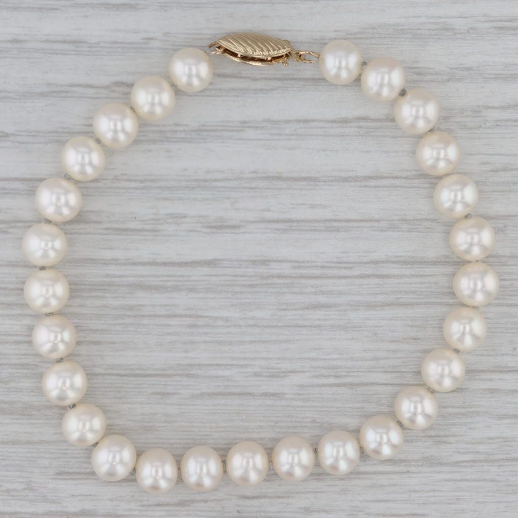 Gray 6.3 mm Cultured Pearl Single Strand Bracelet 14k Gold Clasp 6.5"