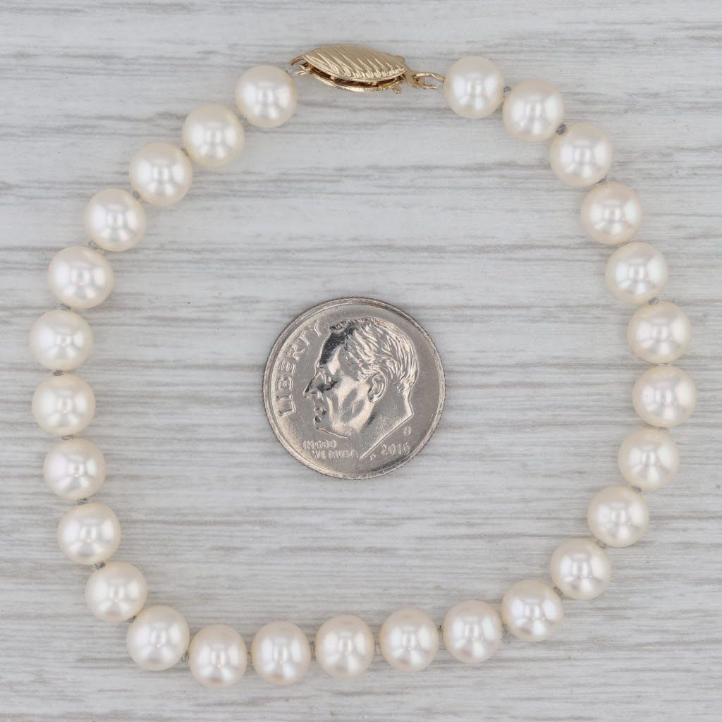Gray 6.3 mm Cultured Pearl Single Strand Bracelet 14k Gold Clasp 6.5"