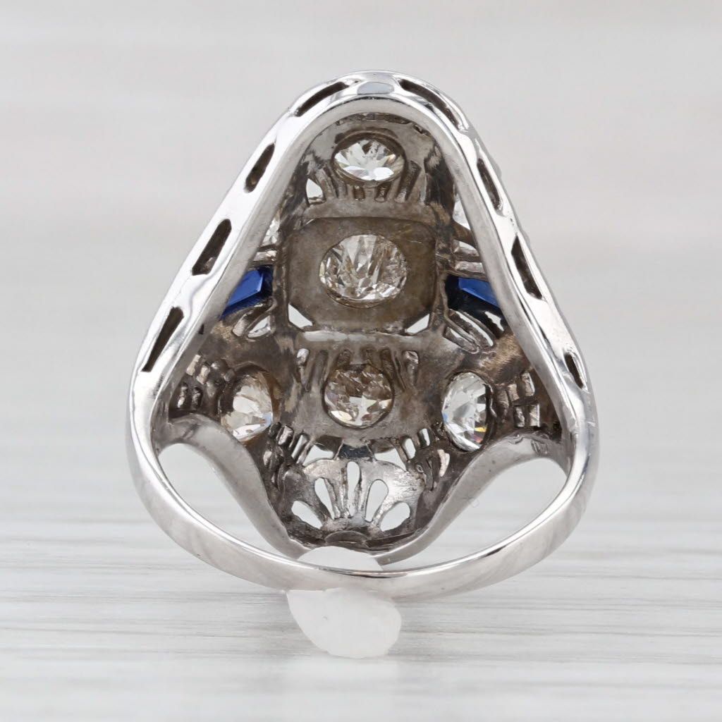 Light Gray Lab Created Sapphire Diamond Art Deco Ring 14k White Gold Size 4
