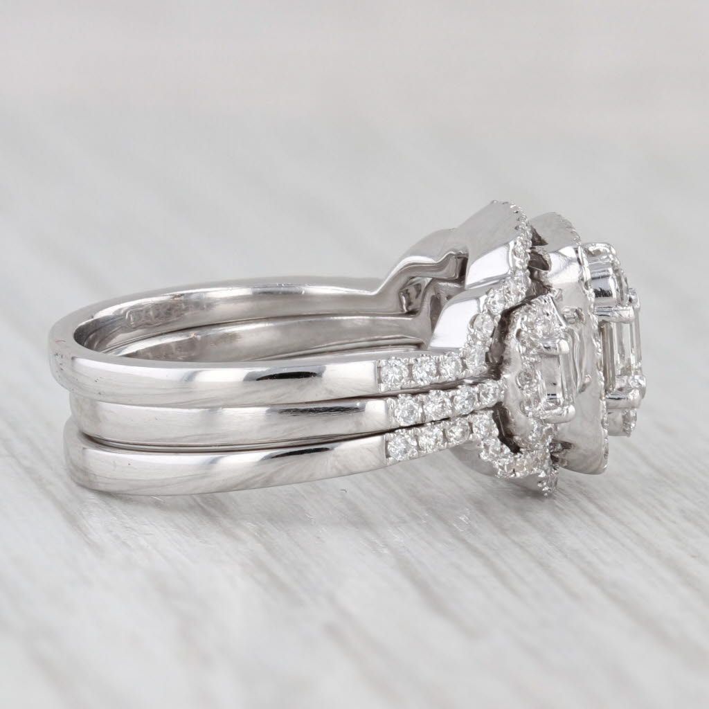 Light Gray 1.11ctw Diamond Halo Engagement Ring Wedding Bands Bridal Set 14k White Gold Size 5.5