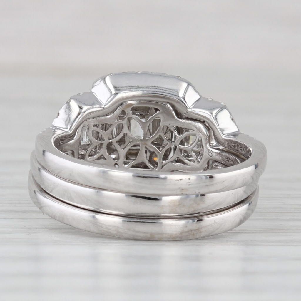 Light Gray 1.11ctw Diamond Halo Engagement Ring Wedding Bands Bridal Set 14k White Gold Size 5.5