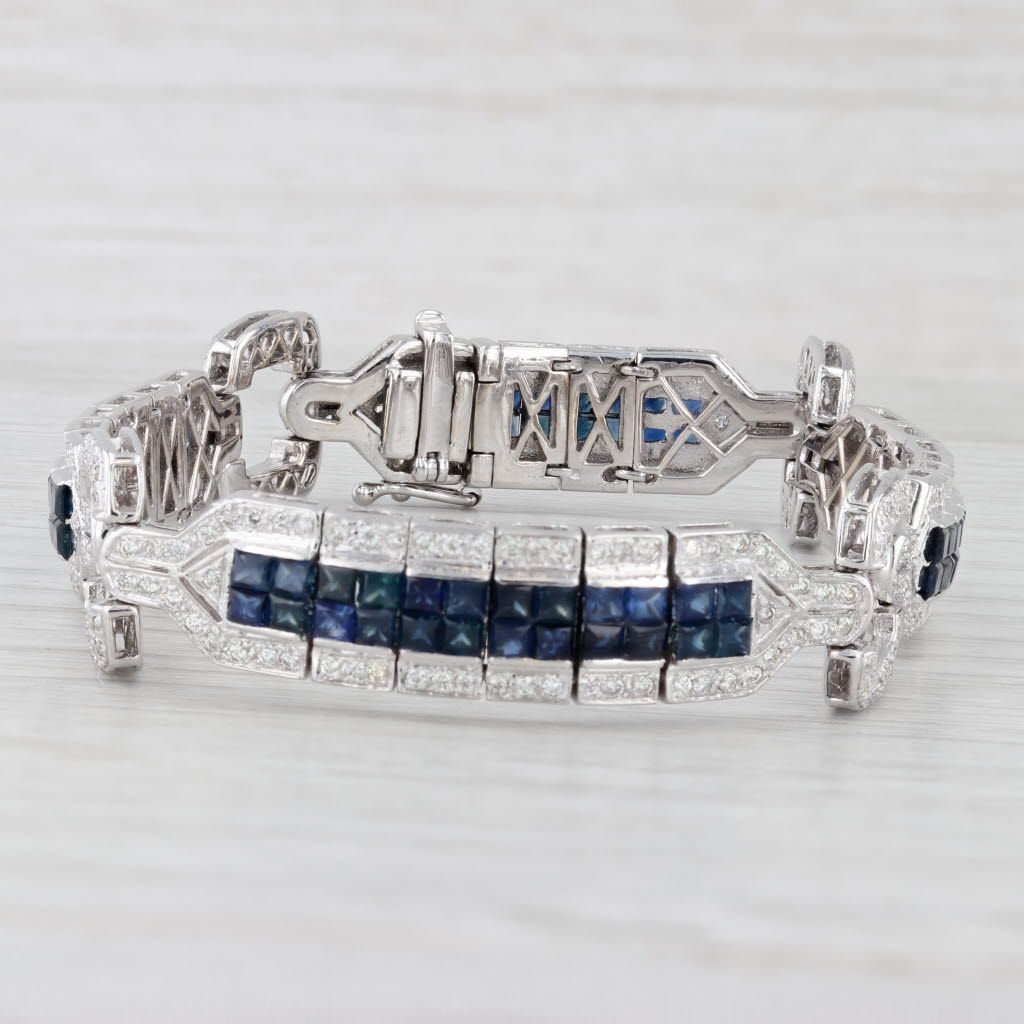 Light Gray 6.75ctw Blue Sapphire Diamond Bracelet 18k White Gold 7.75" 13.6mm