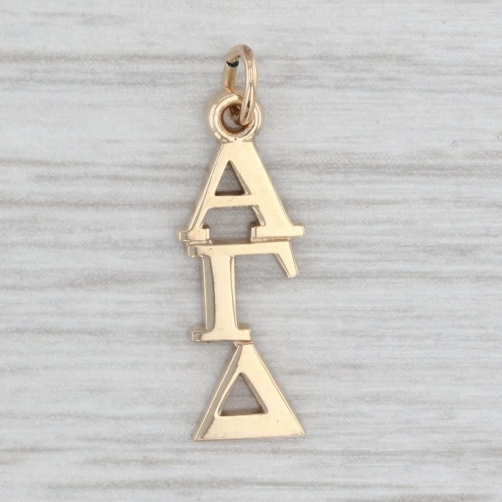 Light Gray Alpha Gamma Delta Fraternity Lavalier Pendant Charm 10k Yellow Gold Greek Letters