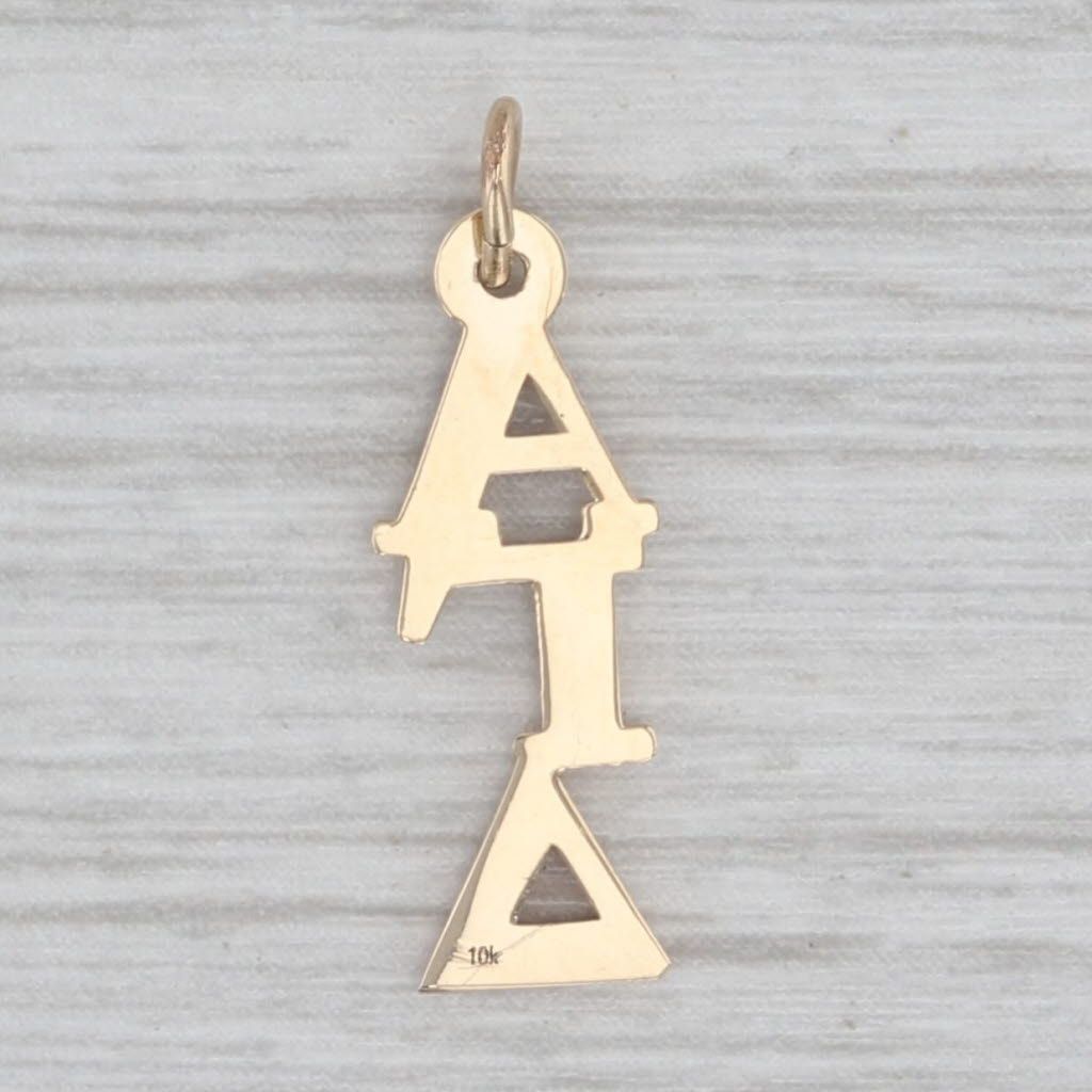 Gray Alpha Gamma Delta Fraternity Lavalier Pendant Charm 10k Yellow Gold Greek Letters