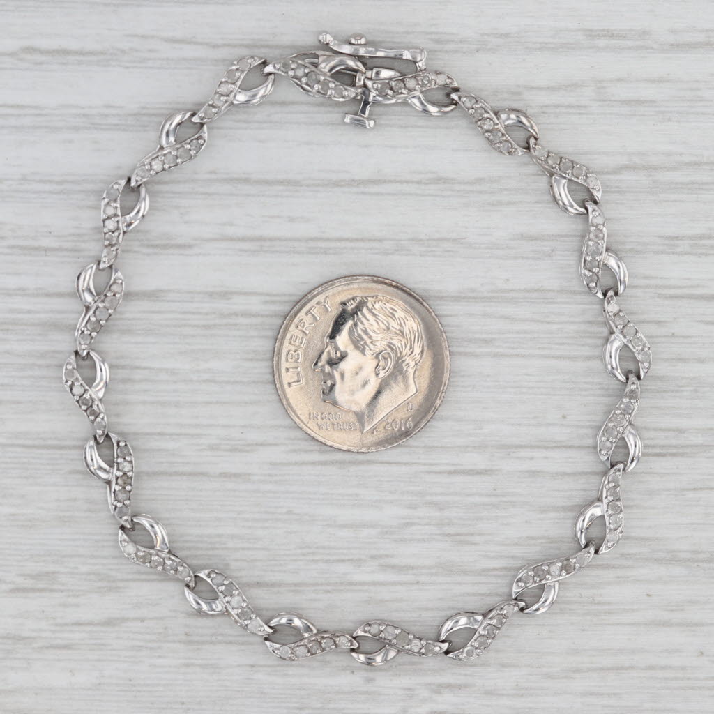 Gray 1ctw Diamond Figure 8 Bracelet 10k White Gold 6.75" 4.8mm