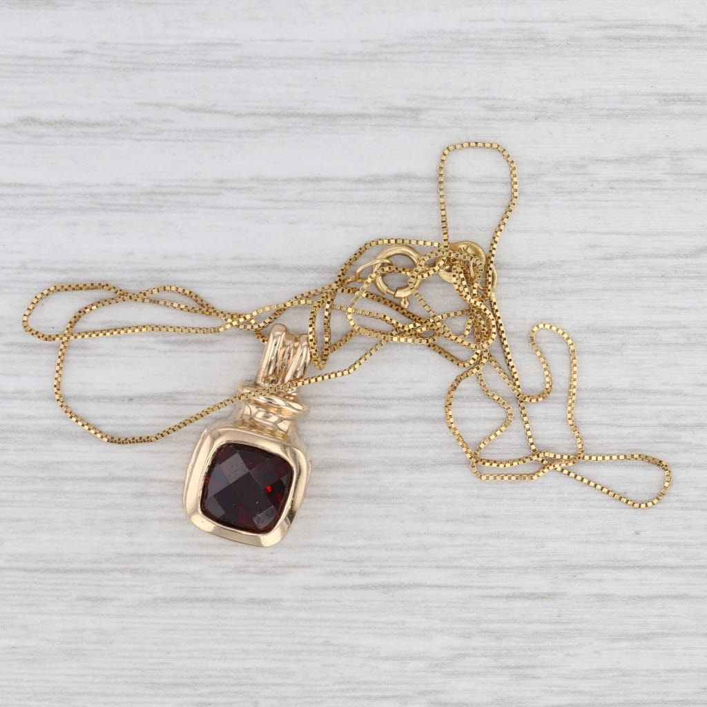 Light Gray 2ct Garnet Solitaire Pendant Necklace 14k Yellow Gold 18.25" Box Chain