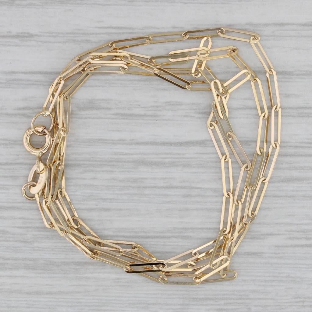 Paperclip Chain Necklace 14k Yellow Gold 19.75" 2.1mm Elongated Cable Chain