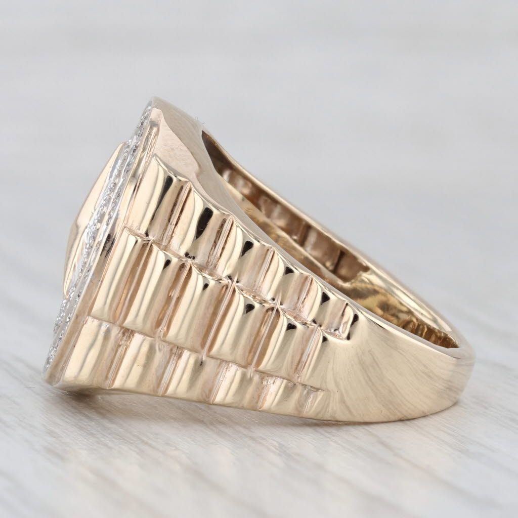 Light Gray 0.66ctw Diamond Signet Ring 10k Yellow Gold Watch Band Shank Size 10