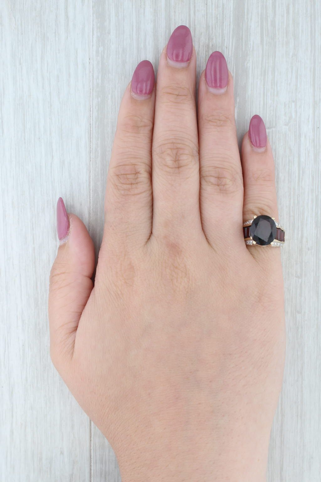Light Gray 7.17ctw Oval Garnet Diamond Ring 14k Yellow Gold Size 5