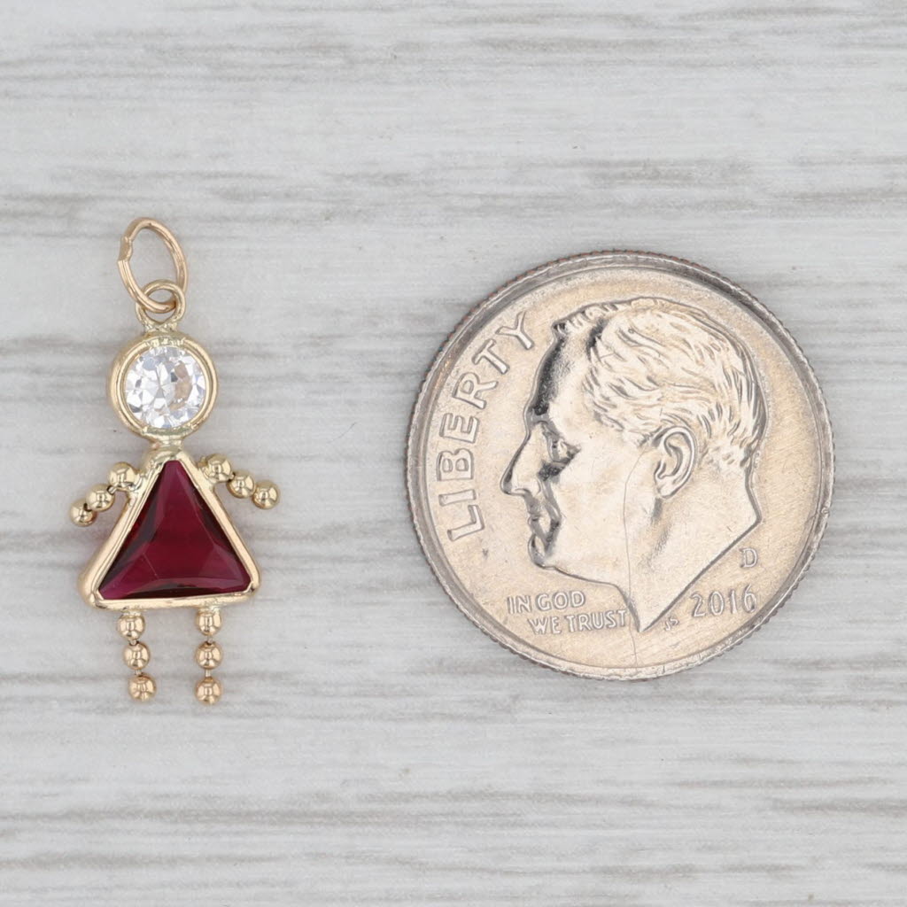 Light Gray Simulated Garnet Birthstone Girl Charm 14k Yellow Gold Cubic Zirconia Pendant