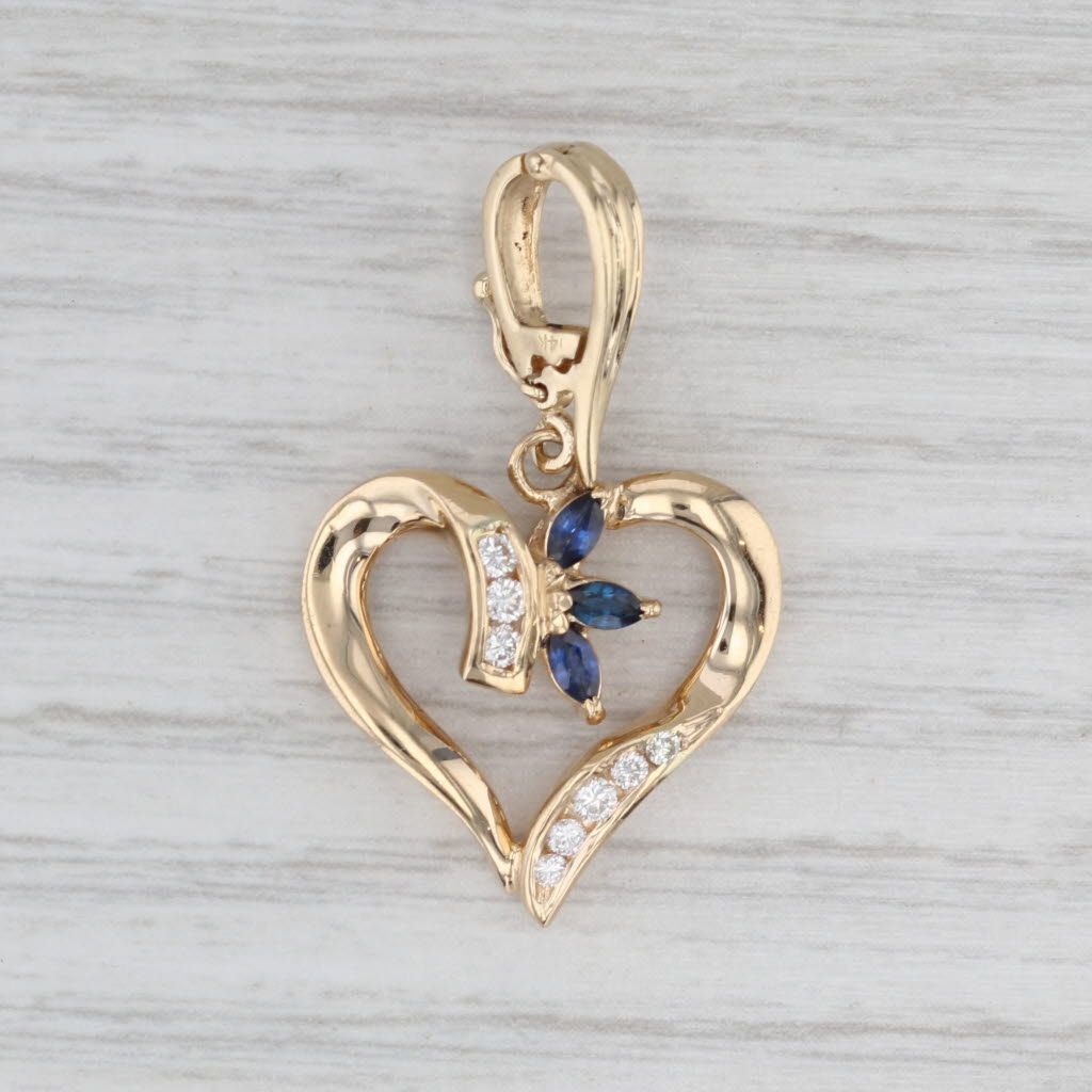 Light Gray 0.55ctw Blue Sapphire Diamond Open Heart Enhancer Pendant 14k Yellow Gold