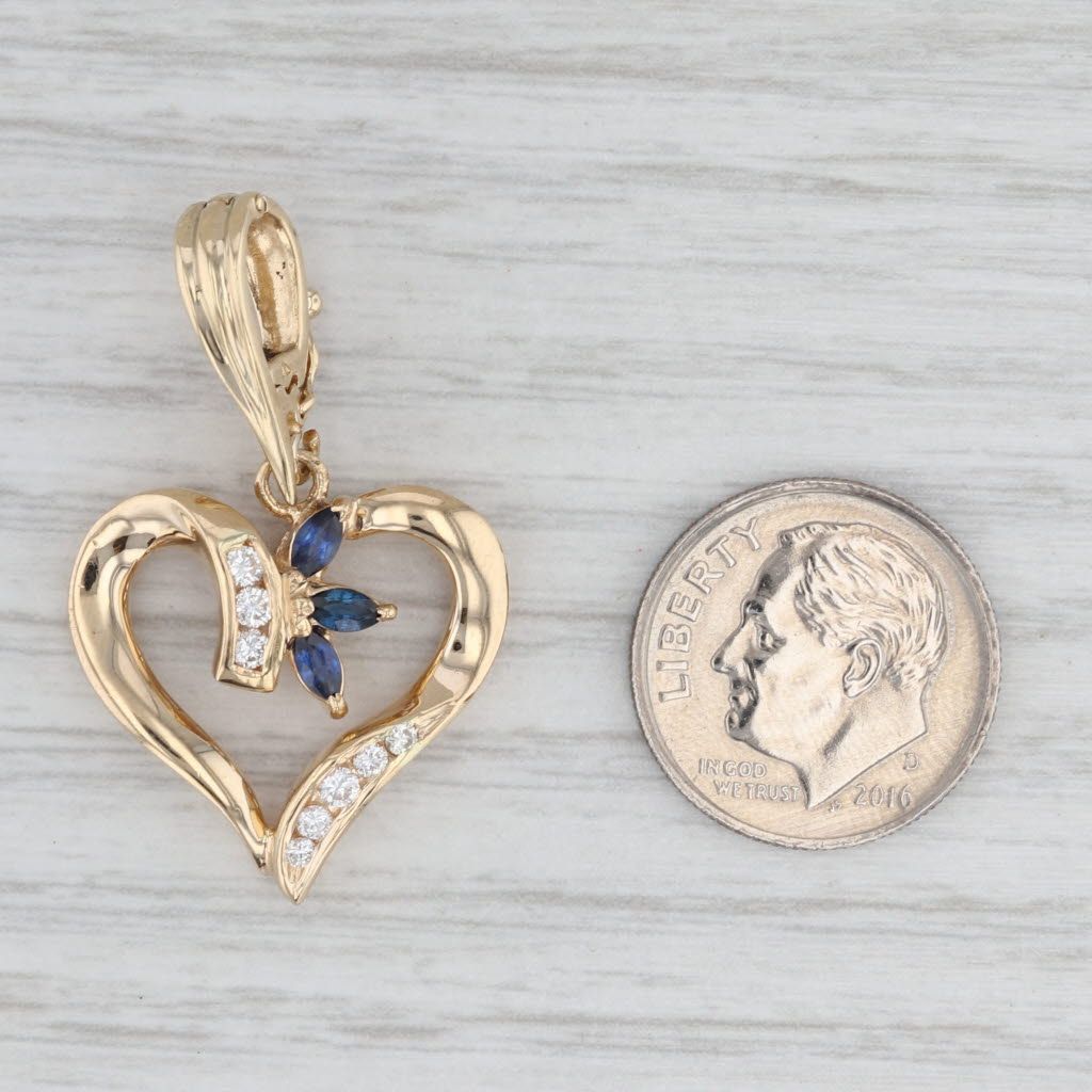 Light Gray 0.55ctw Blue Sapphire Diamond Open Heart Enhancer Pendant 14k Yellow Gold