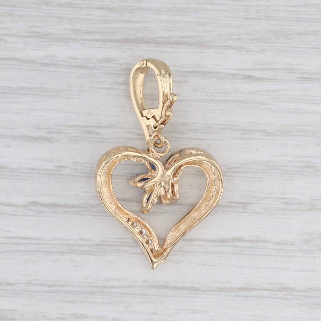 Light Gray 0.55ctw Blue Sapphire Diamond Open Heart Enhancer Pendant 14k Yellow Gold