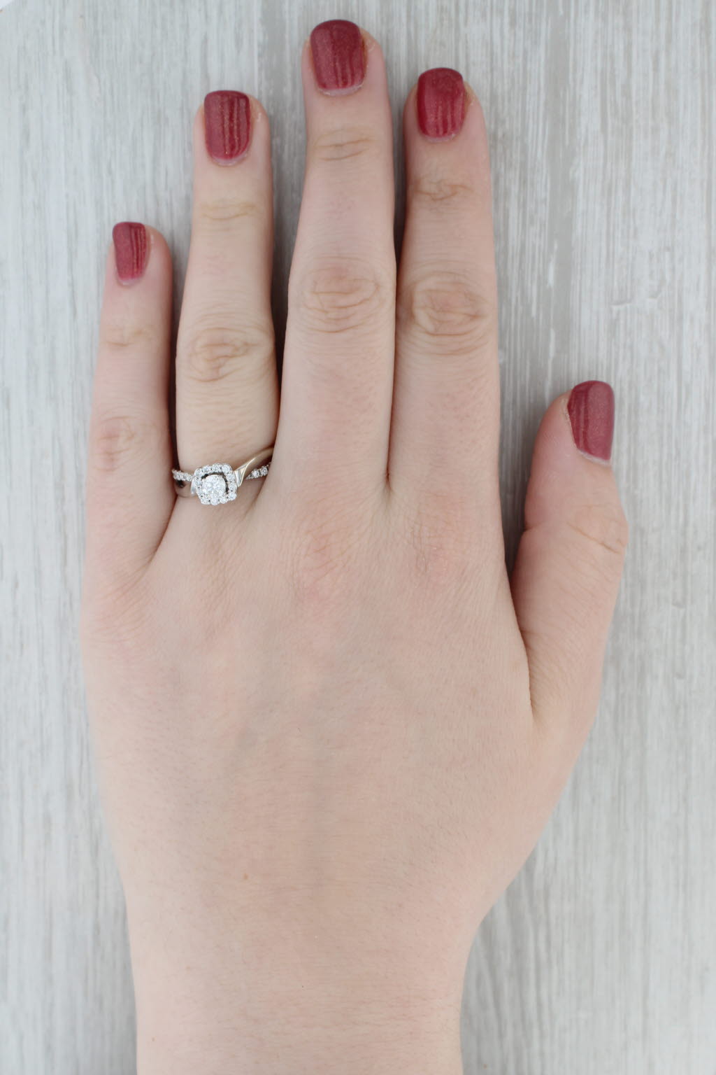 Gray 0.68ctw Round Diamond Halo Engagement Ring 14k White Gold Size 8