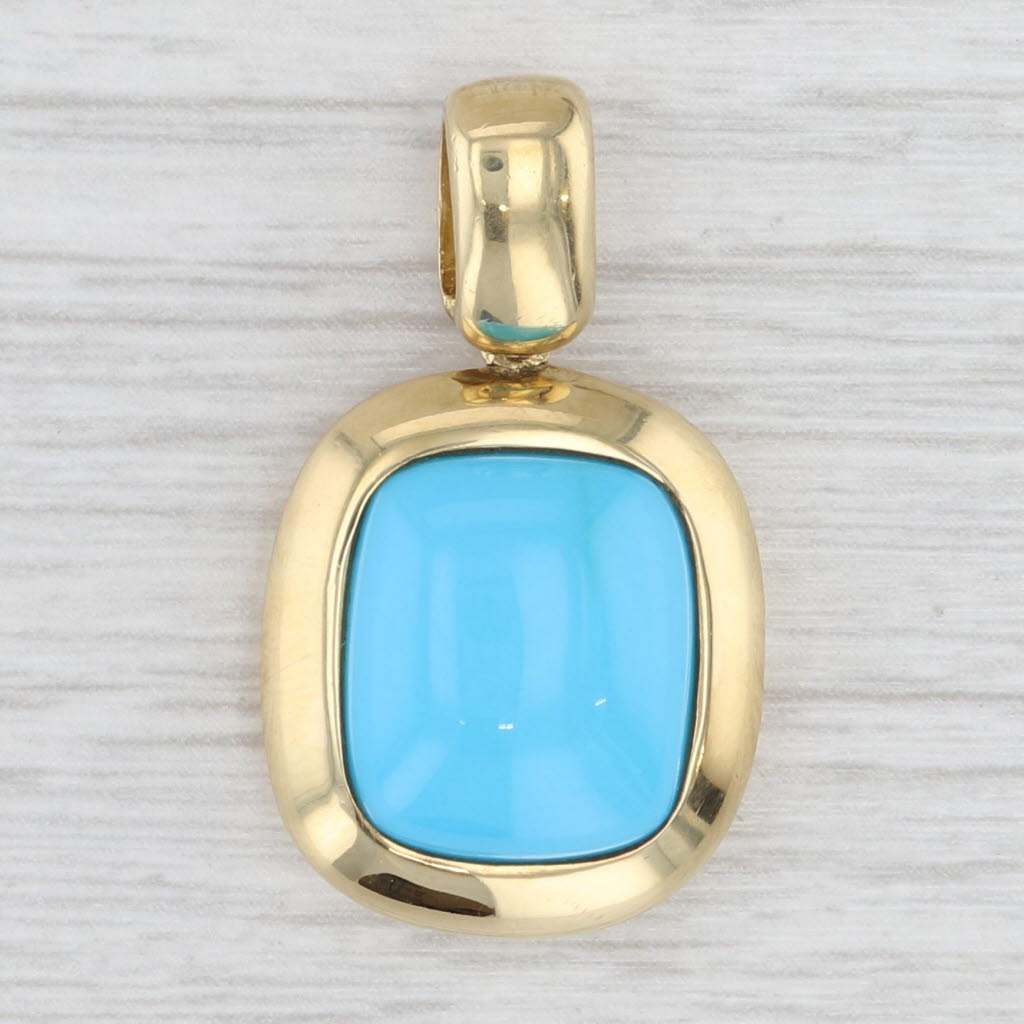 Light Gray Turquoise Cushion Cabochon Solitaire Pendant 18k Yellow Gold