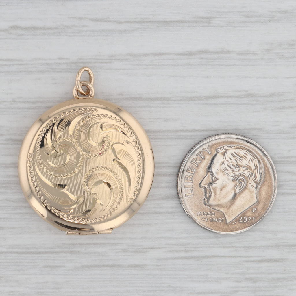 Vintage Floral Picture Locket Pendant 13k Yellow Gold Opens Engravable