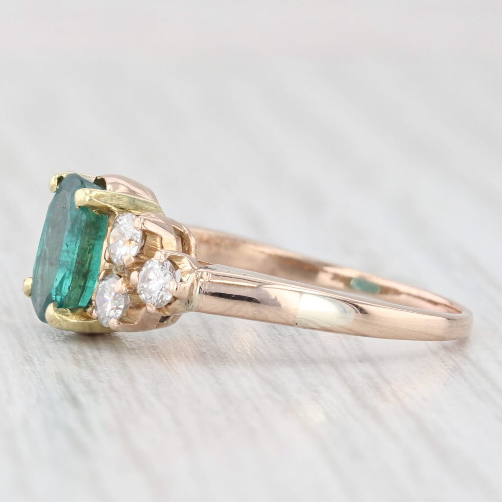 Light Gray Vintage 1.40ctw Oval Emerald Diamond Ring 14k Yellow Gold Size 8