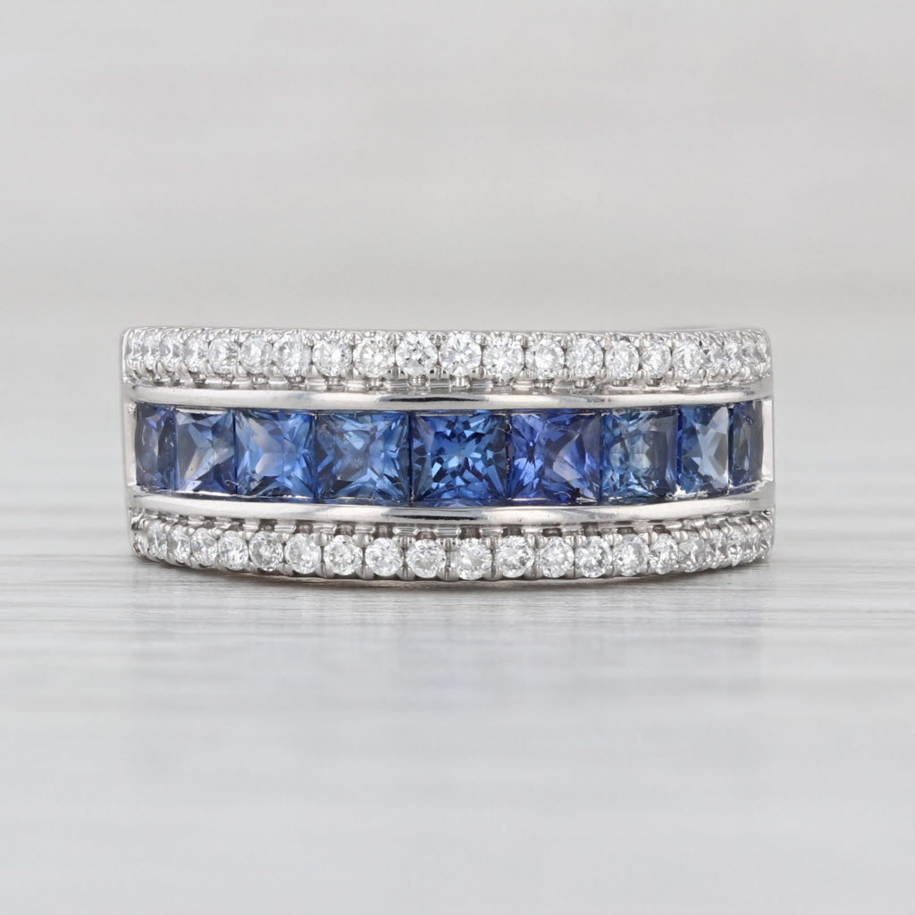 Blue Sapphire Diamond Ring 14k White Gold Size Weddin