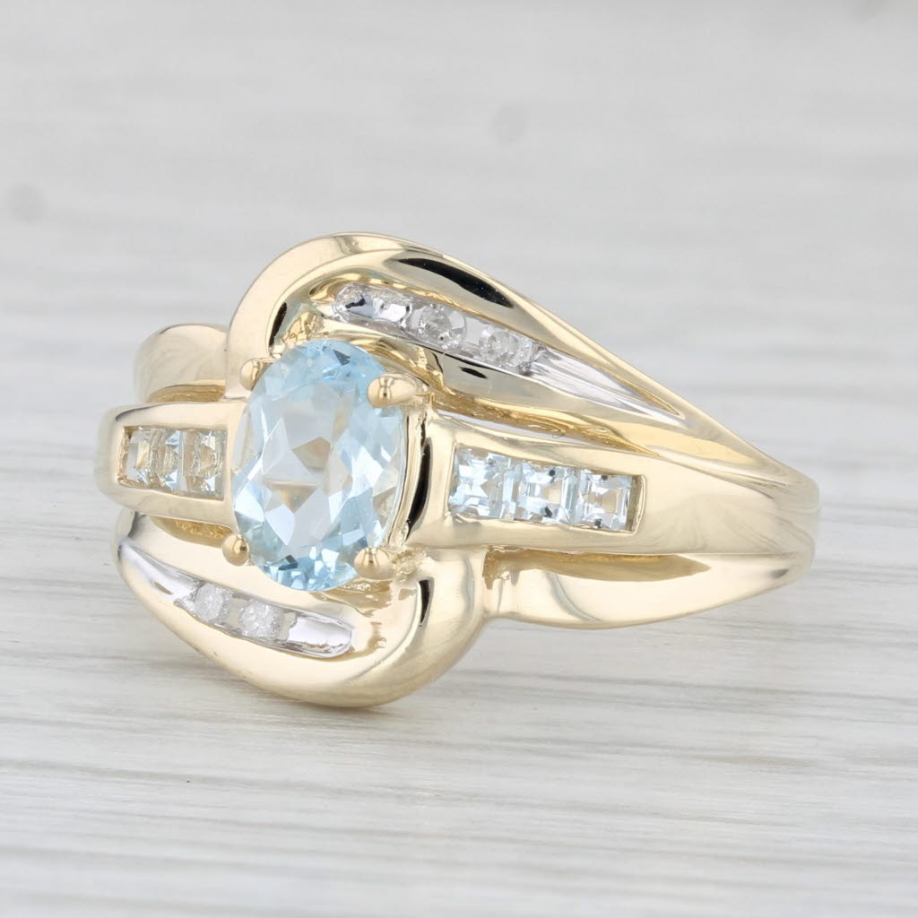 Light Gray 1ctw Aquamarine Topaz Diamond Ring 10k Yellow Gold Size 7.25 Bypass