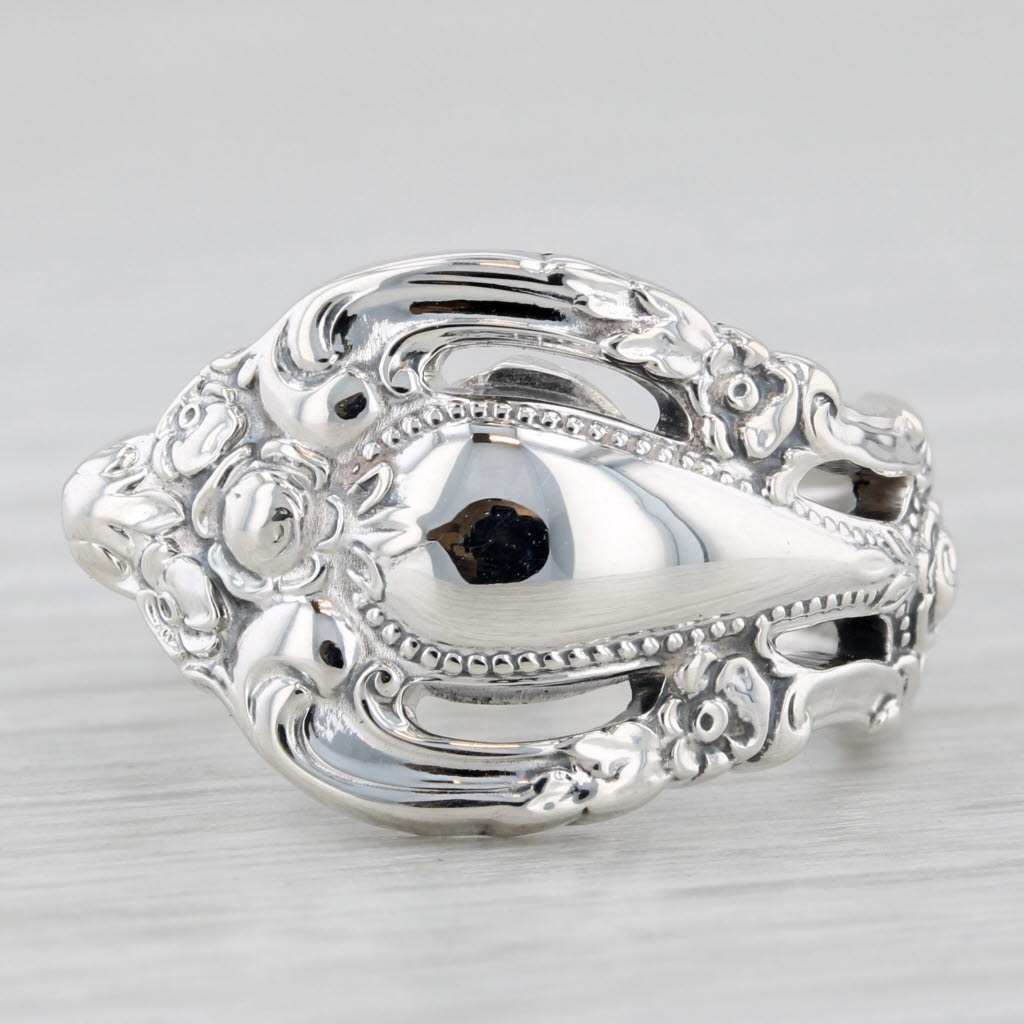 Light Gray Eloquence Flower Pattern Spoon Ring Sterling Silver Size 6.25