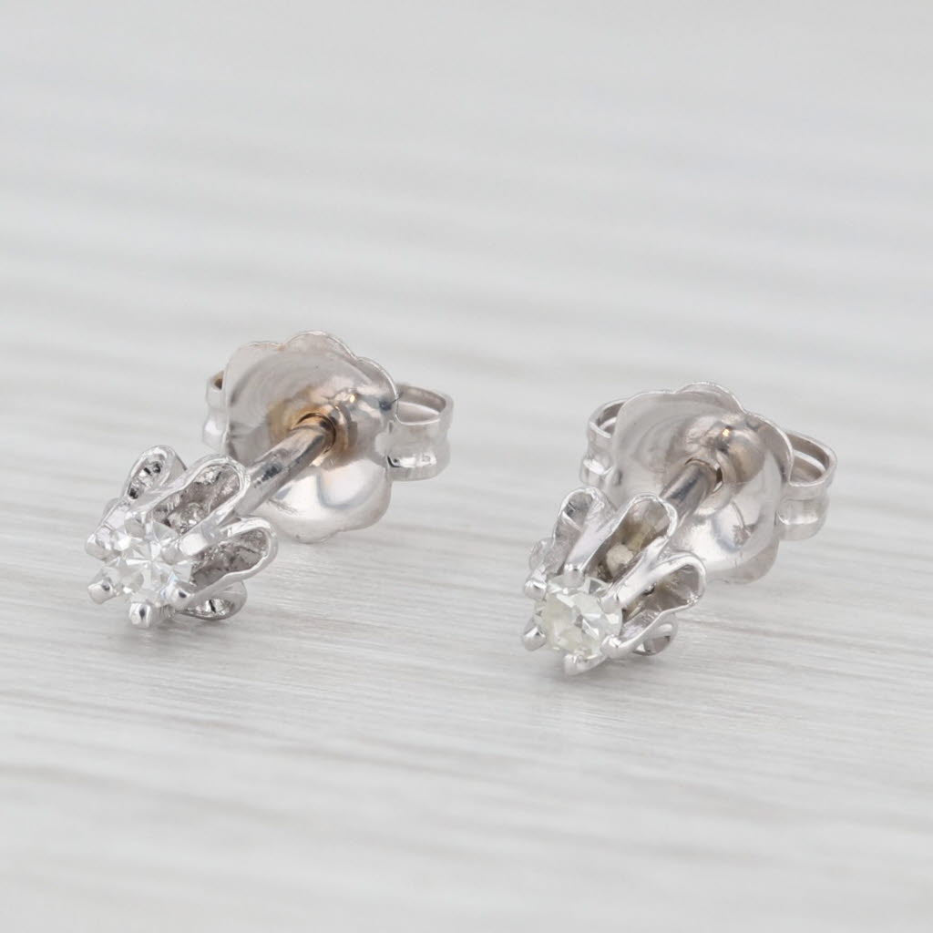 Light Gray Diamond Round Solitaire Buttercup Stud Earrings 14k White Gold