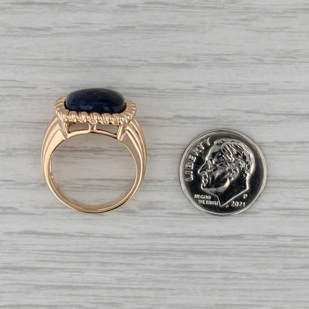 Blue Sodalite Cabochon Solitaire Ring Gold Plated Sterling Silver Size 6.75