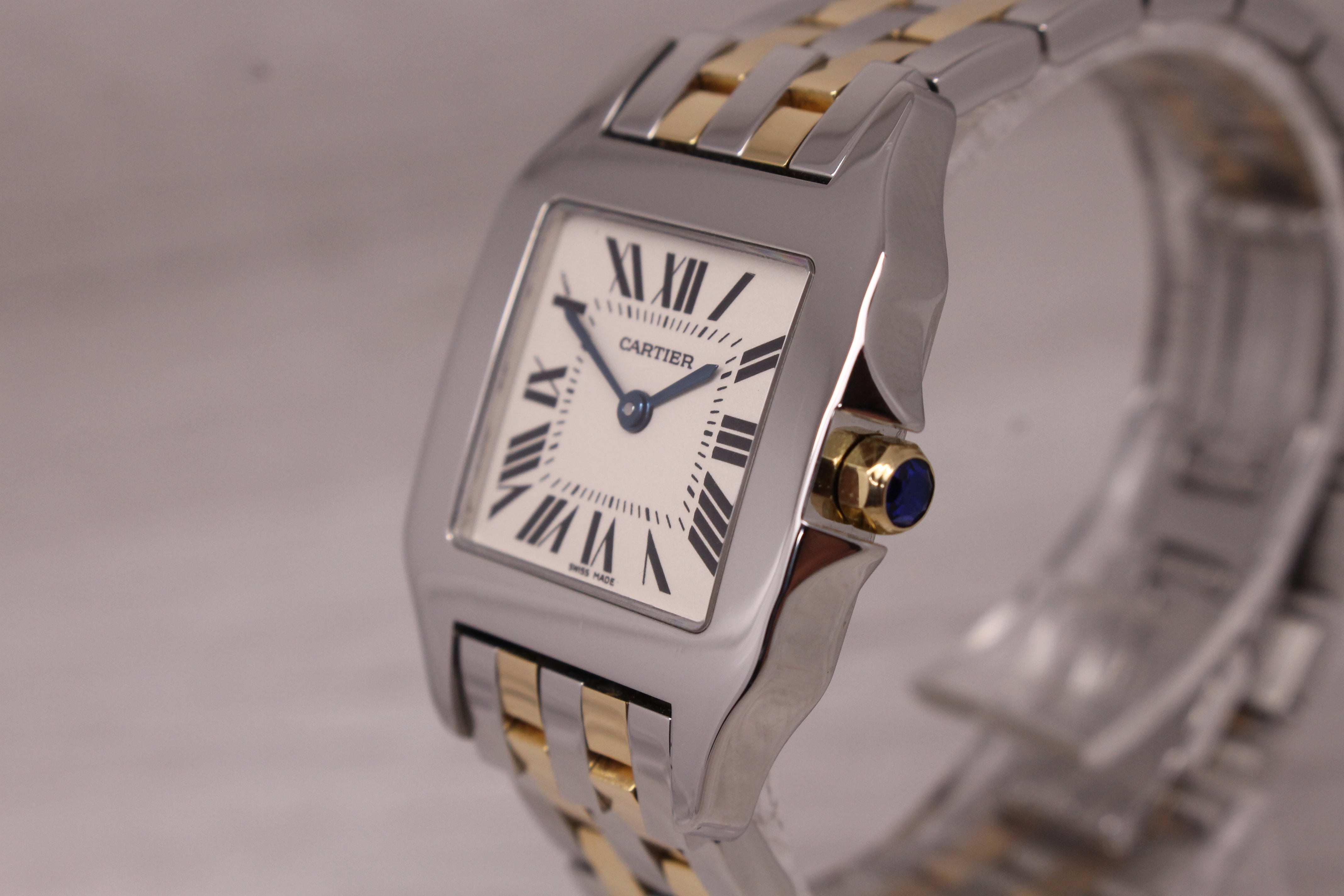 Light Slate Gray Cartier Santos Demoiselle Steel & 18k Ladies Quartz Bracelet Watch 2701 w Box