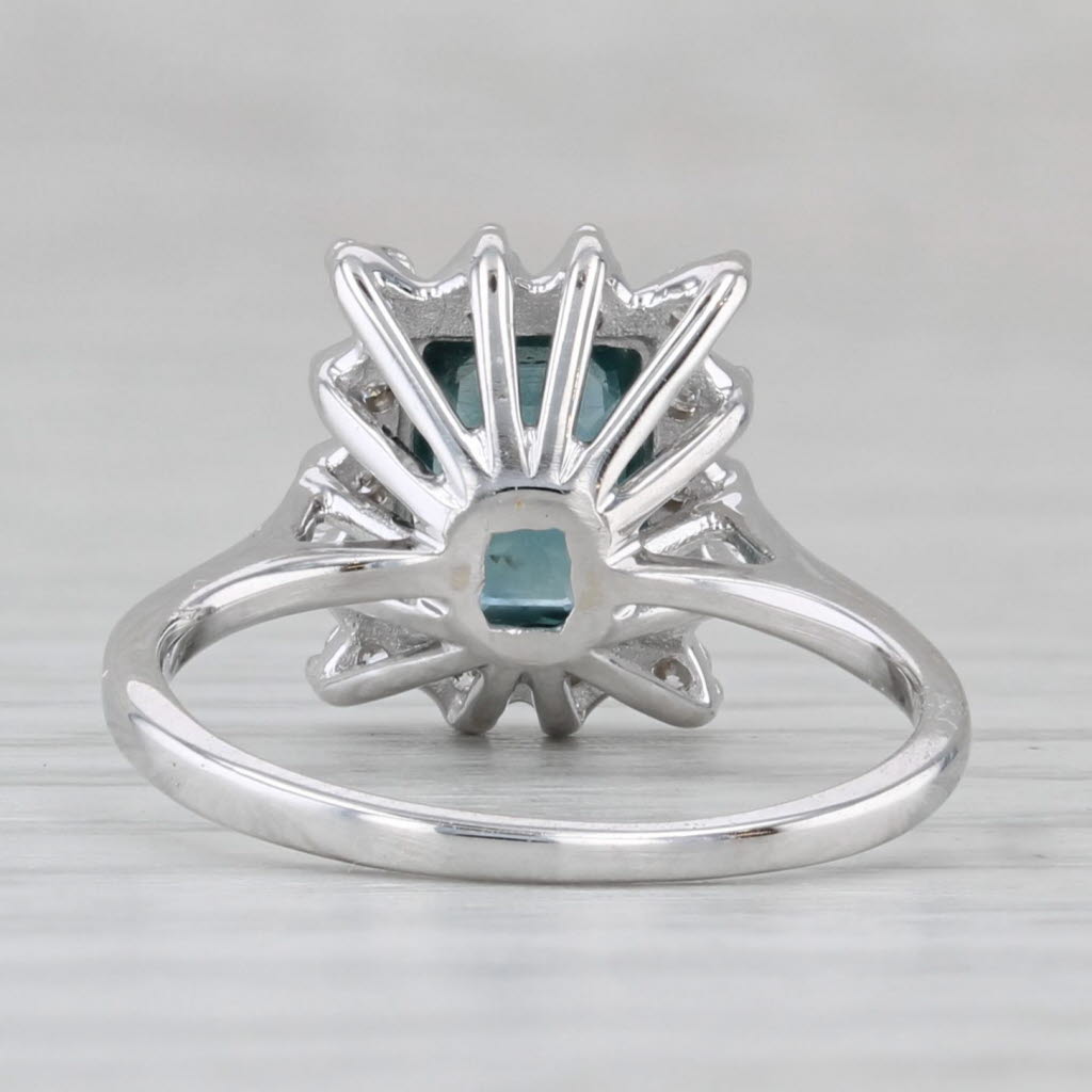 Gray 1.30ctw London Blue Sapphire Diamond Halo Ring 18k White Gold Size 4.75