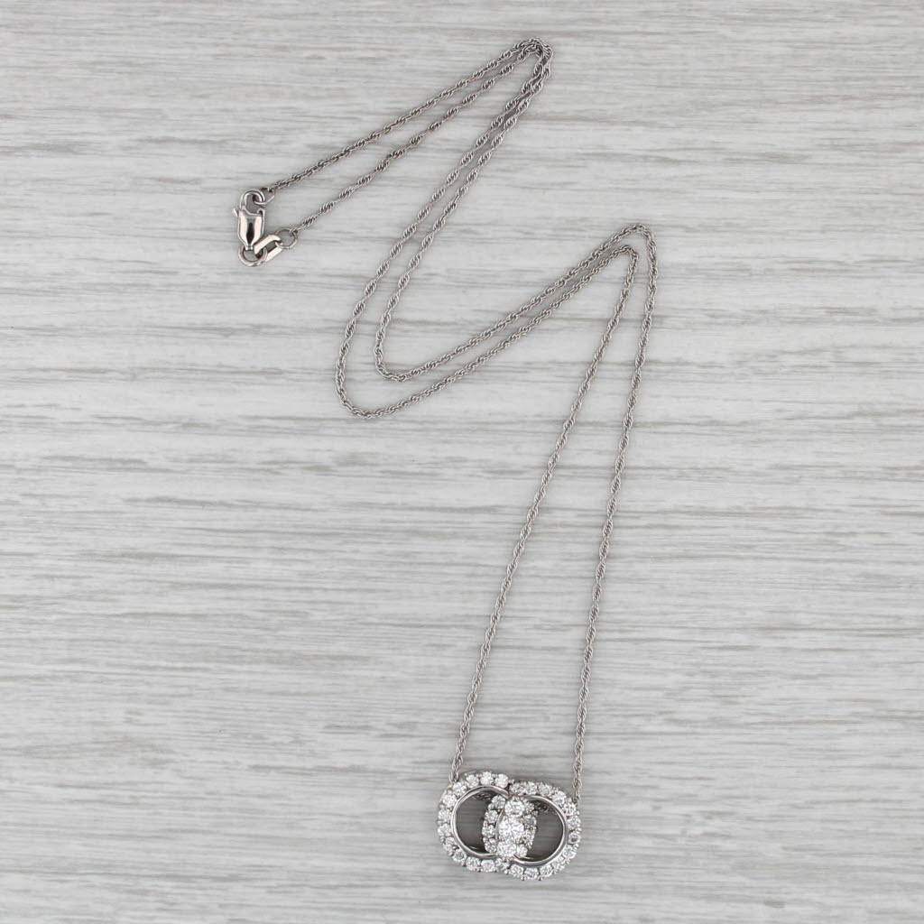 1.06ctw Diamond Interlocking Circles Marriage Pendant 14k Gold 18" Rope Chain