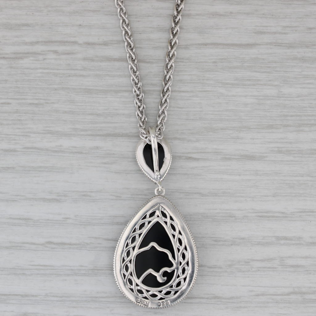 Gray Effy Onyx Teardrop Pendant Necklace Sterling Silver 18" Wheat Chain