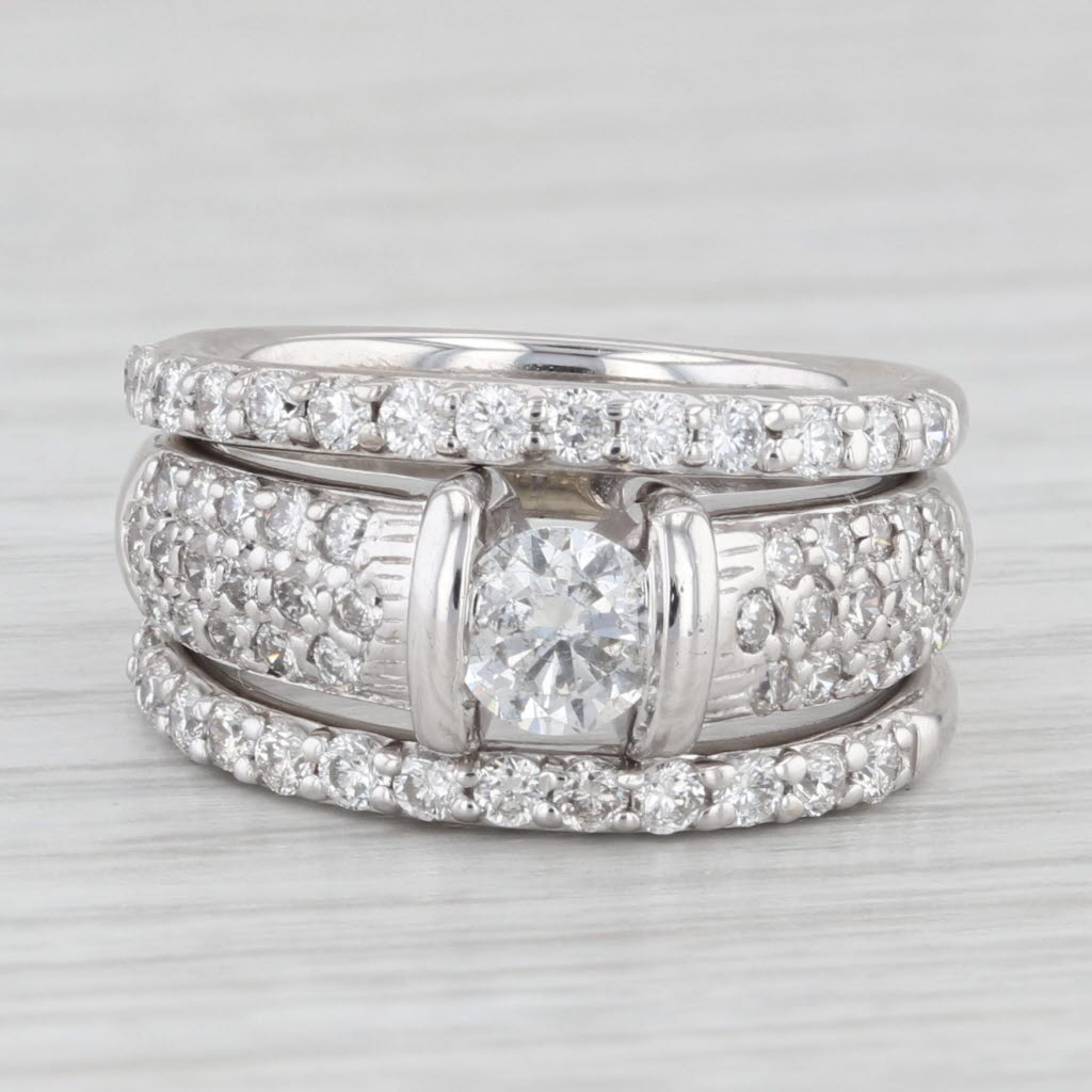 Light Gray 1.34ctw Diamond Engagement Ring 2 Wedding Band Bridal Set 14k White Gold Sz 4.75