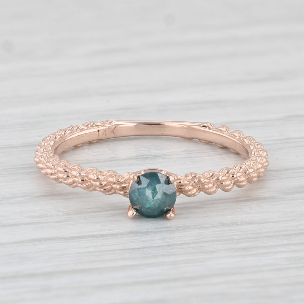 Light Gray 0.25ct Irradiated Blue Diamond Ring 14k Rose Gold Sz 6 Stackable Round Solitaire