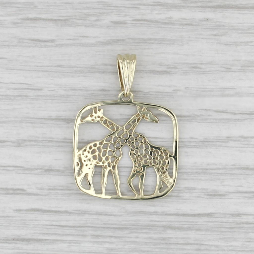 Giraffes Pendant 14k Yellow Gold Animal Jewelry
