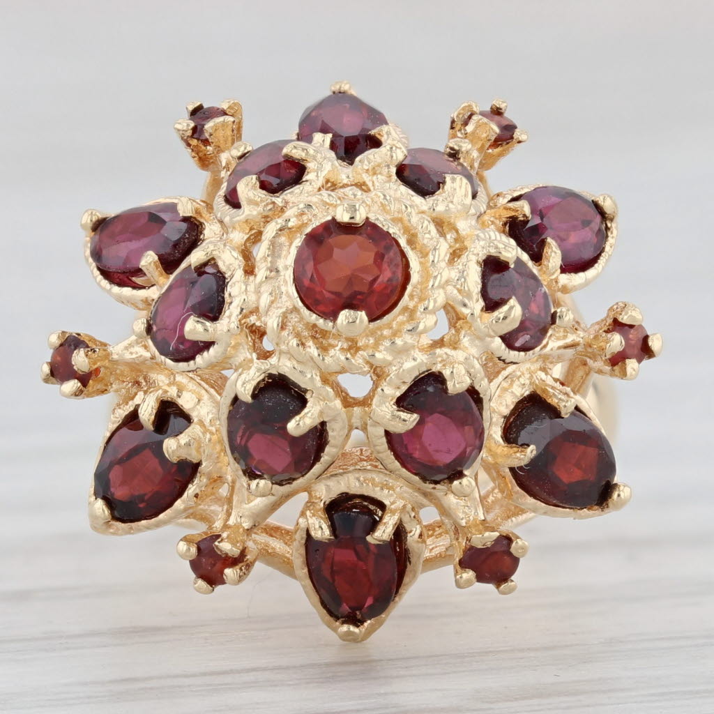 Light Gray 4ctw Garnet Cocktail Ring 14k Yellow Gold Size 4.75 Domed Cluster