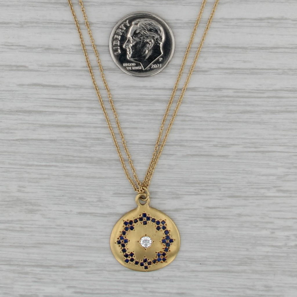 1.30ctw Sapphire Diamond Pendant Necklace 18k Yellow Gold 17" Double Curb Chain