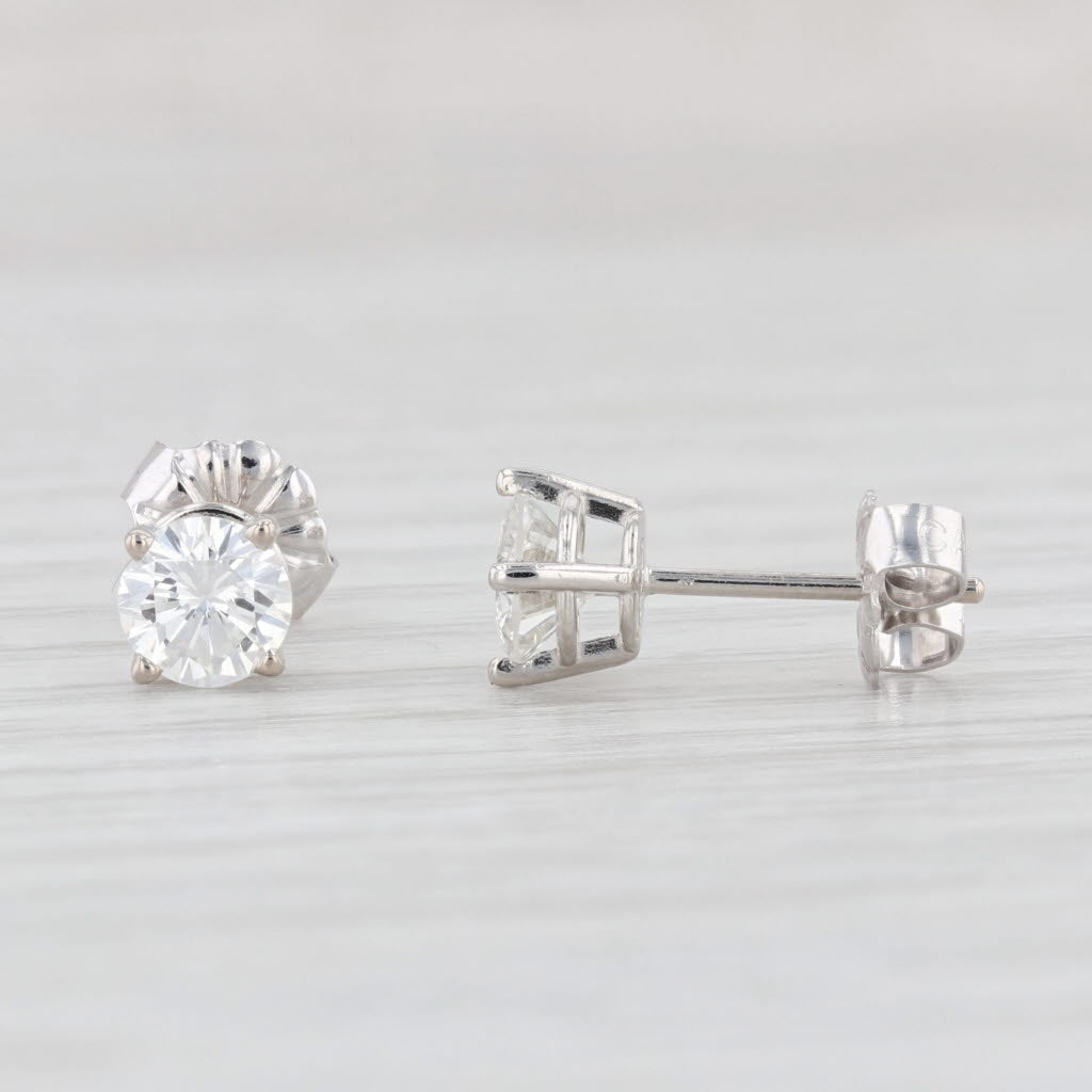 Light Gray 0.85ctw Round Diamond Solitaire Stud Earrings 14k White Gold