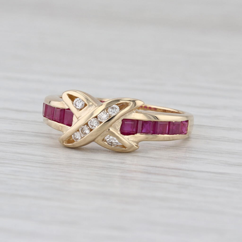 1ctw Ruby Diamond X Ring 14k Yellow Gold Size 6.75