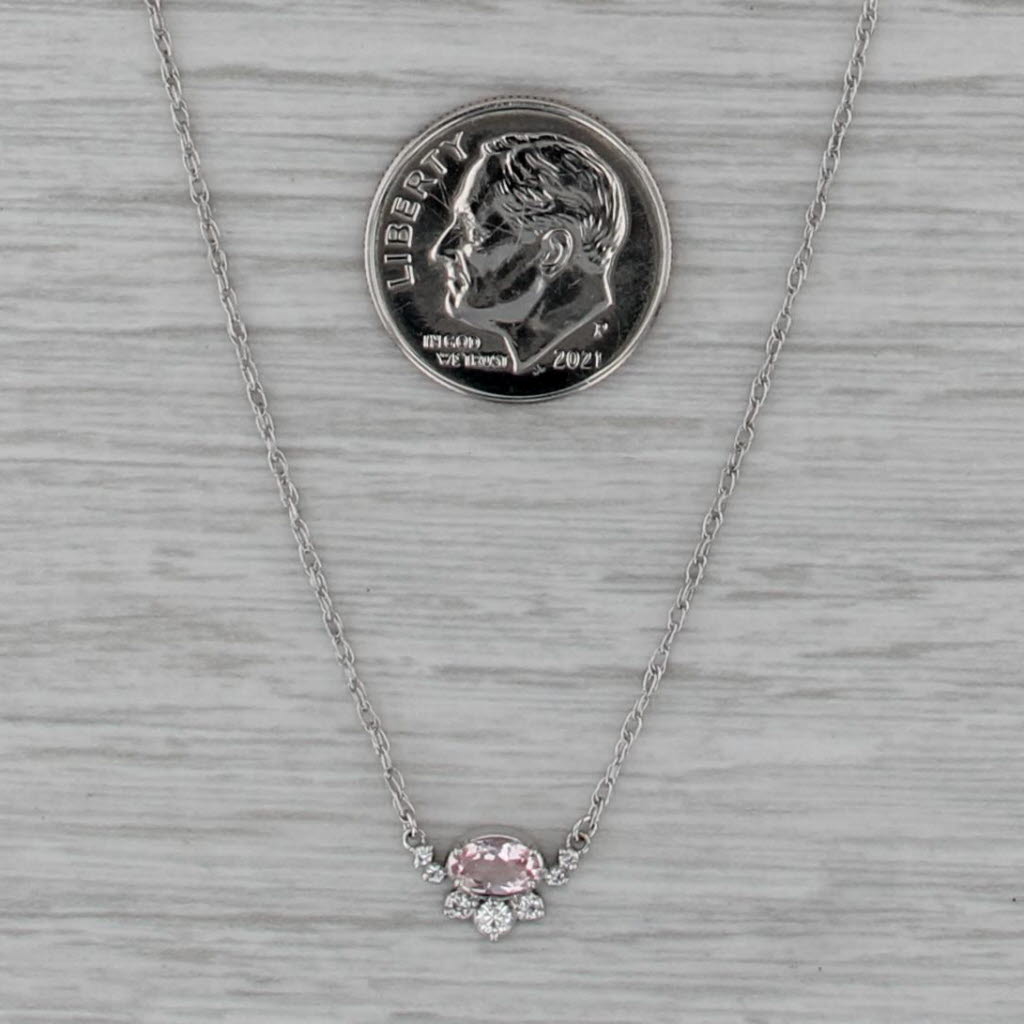 0.25ctw Morganite Diamond Pendant Necklace 14k White Gold 16" 18" Rope Chain