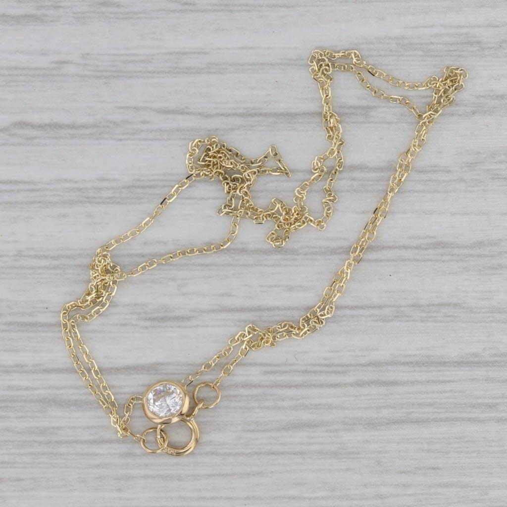 Gray Cubic Zirconia Round Solitaire Stationary Pendant Necklace 14k Yellow Gold 16"