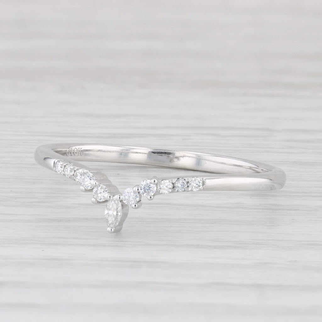 Light Gray 0.11ctw Moissanite Contoured V Wedding Band Ring 10k White Gold Stackable