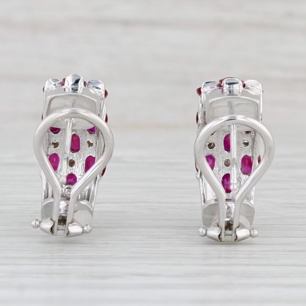 Light Gray 5.50ctw Ruby Diamond Half Hoop Earrings 18k White Gold Pierced Omega Backs