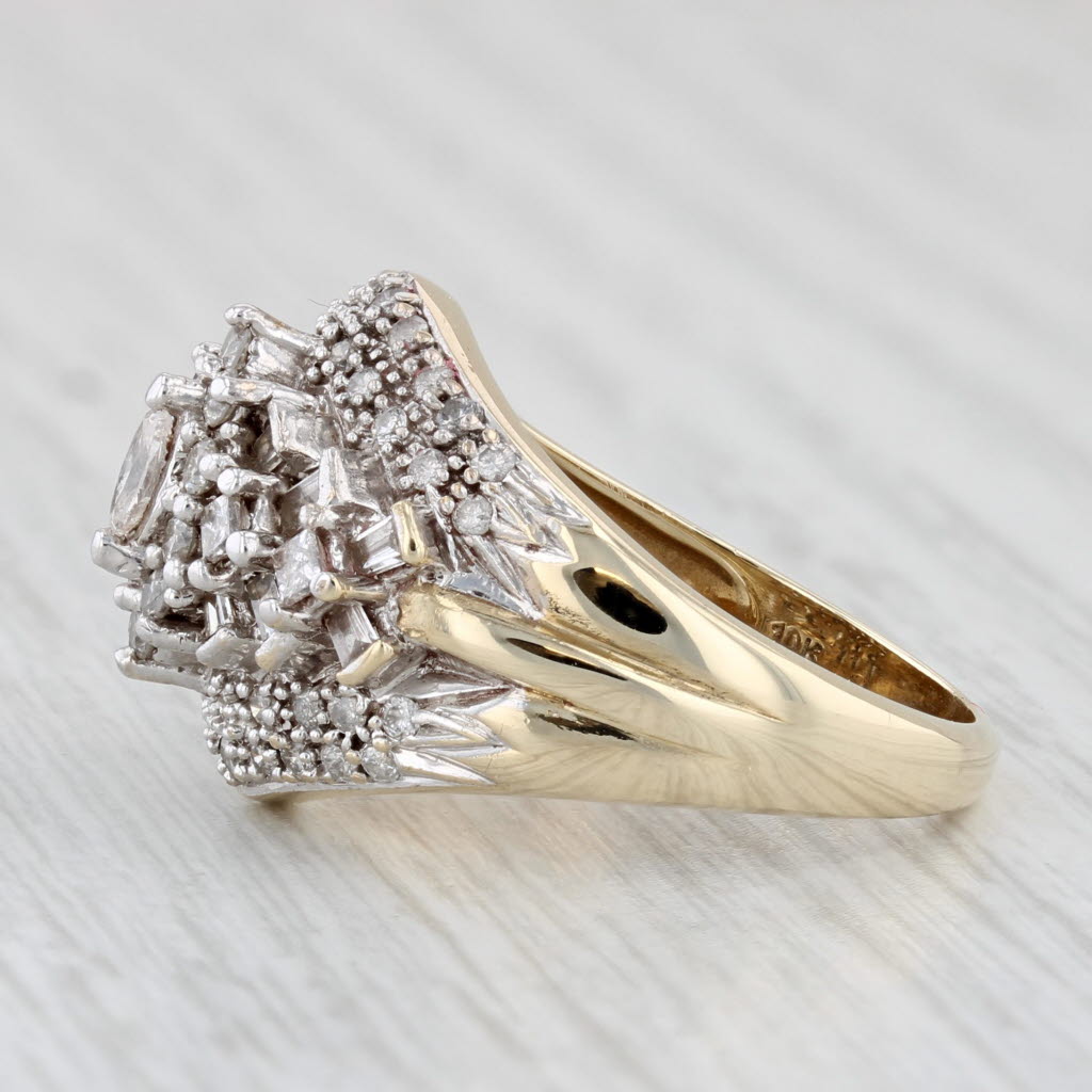 Light Gray 0.87ctw Diamond Cluster Ring 10k Yellow Gold Size 7.25