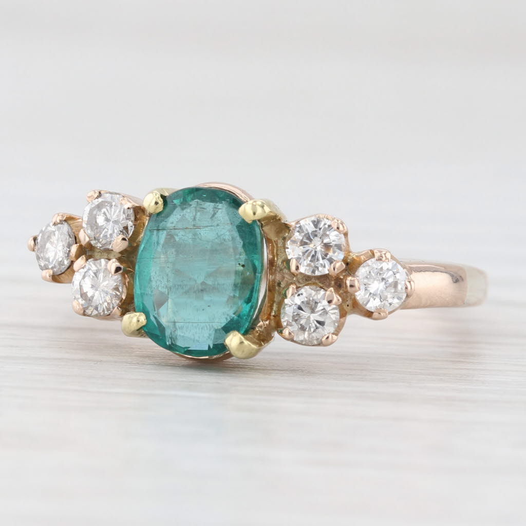 Light Gray Vintage 1.40ctw Oval Emerald Diamond Ring 14k Yellow Gold Size 8