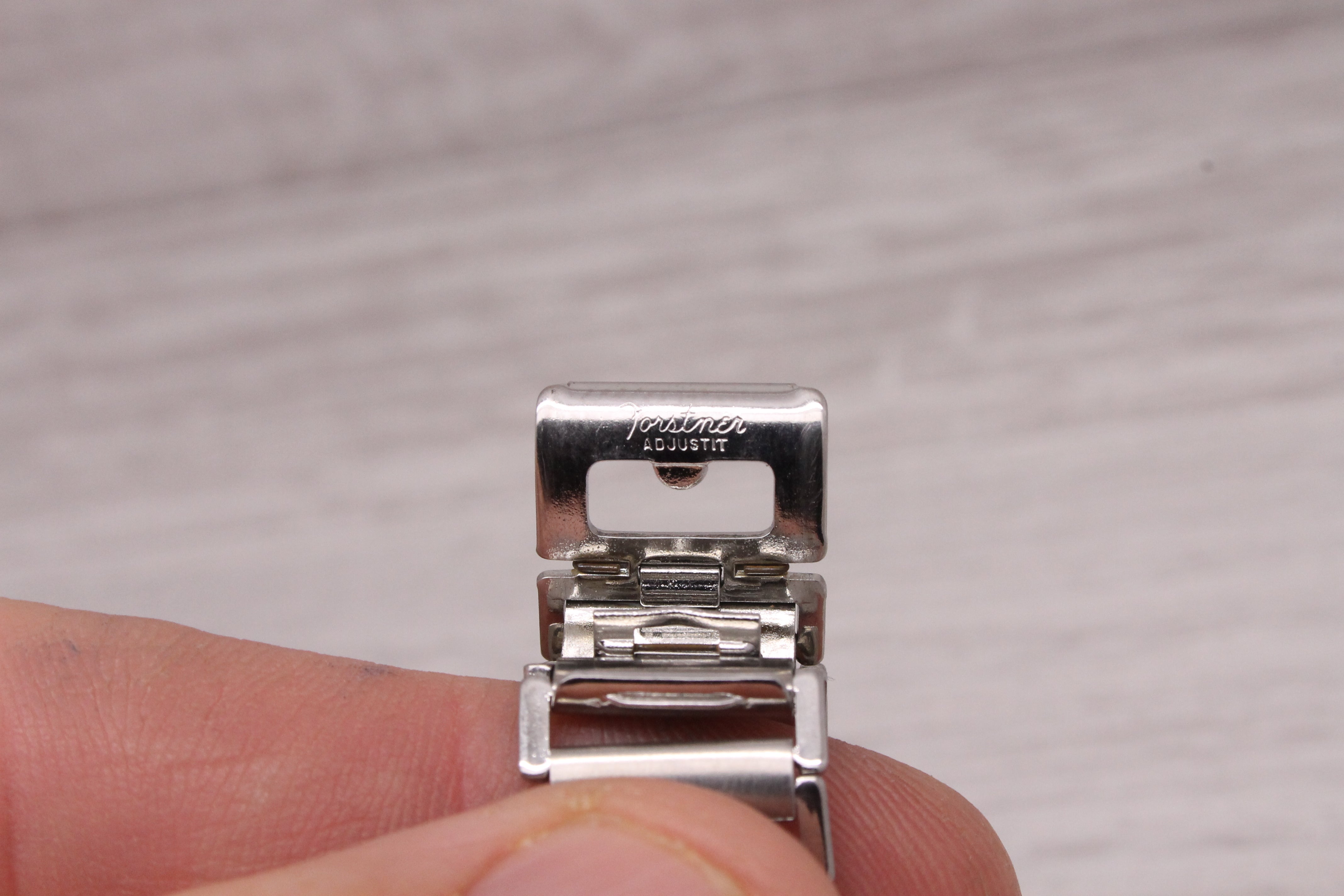 Dark Gray Vintage Forstner Adjustit 16mm Steel Wrist Watch Ladder Bracelet NOS Unworn Band