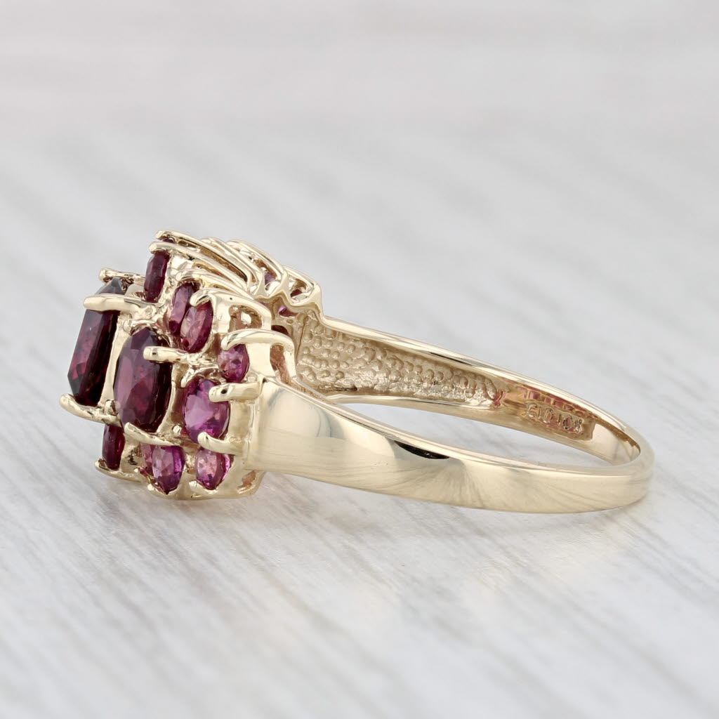 Light Gray 4.09ctw Garnet Ring 10k Yellow Gold Size 9.25 3-Stone Halo
