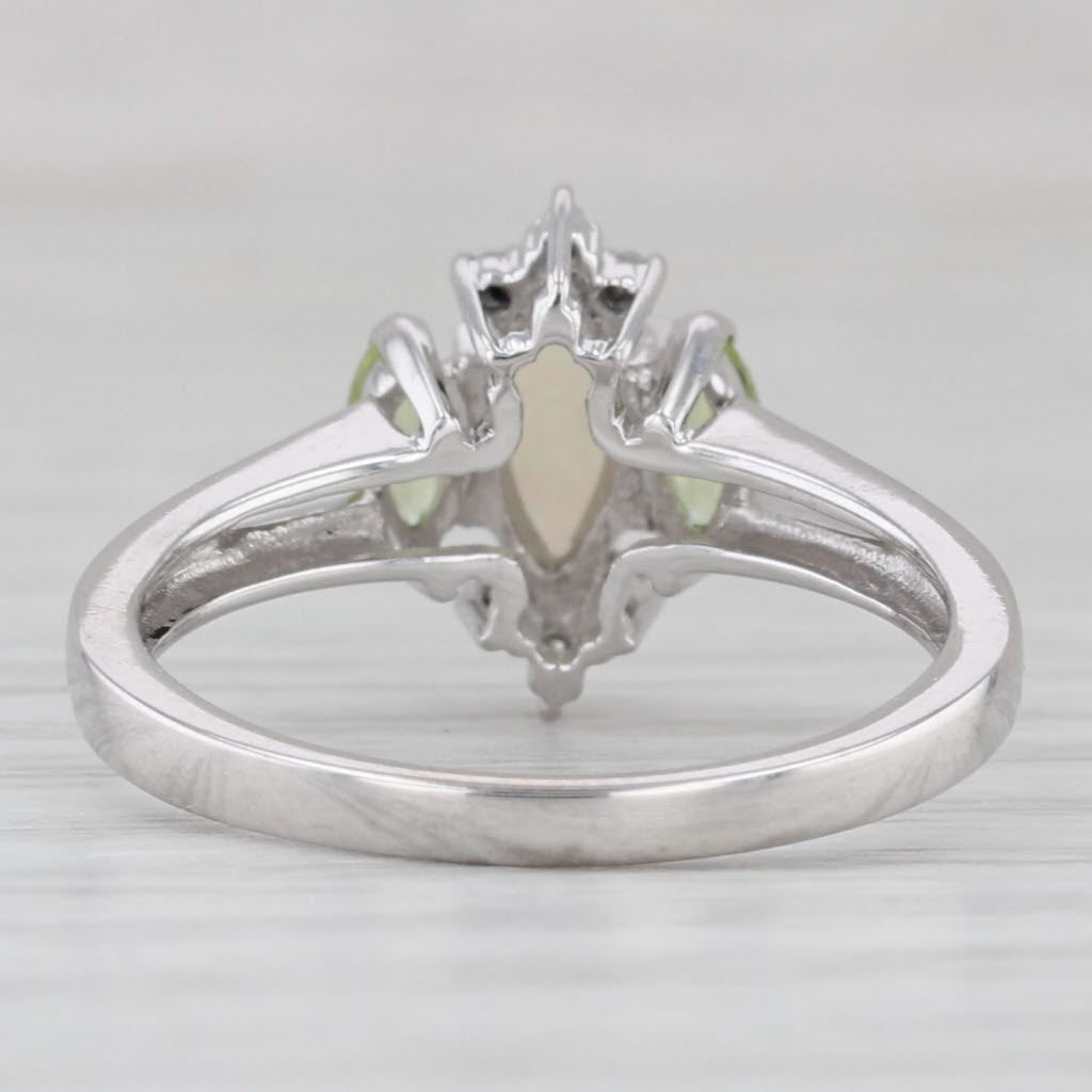 Light Gray Opal Peridot Diamond Ring 14k White Gold Size 7 Marquise Cabochon