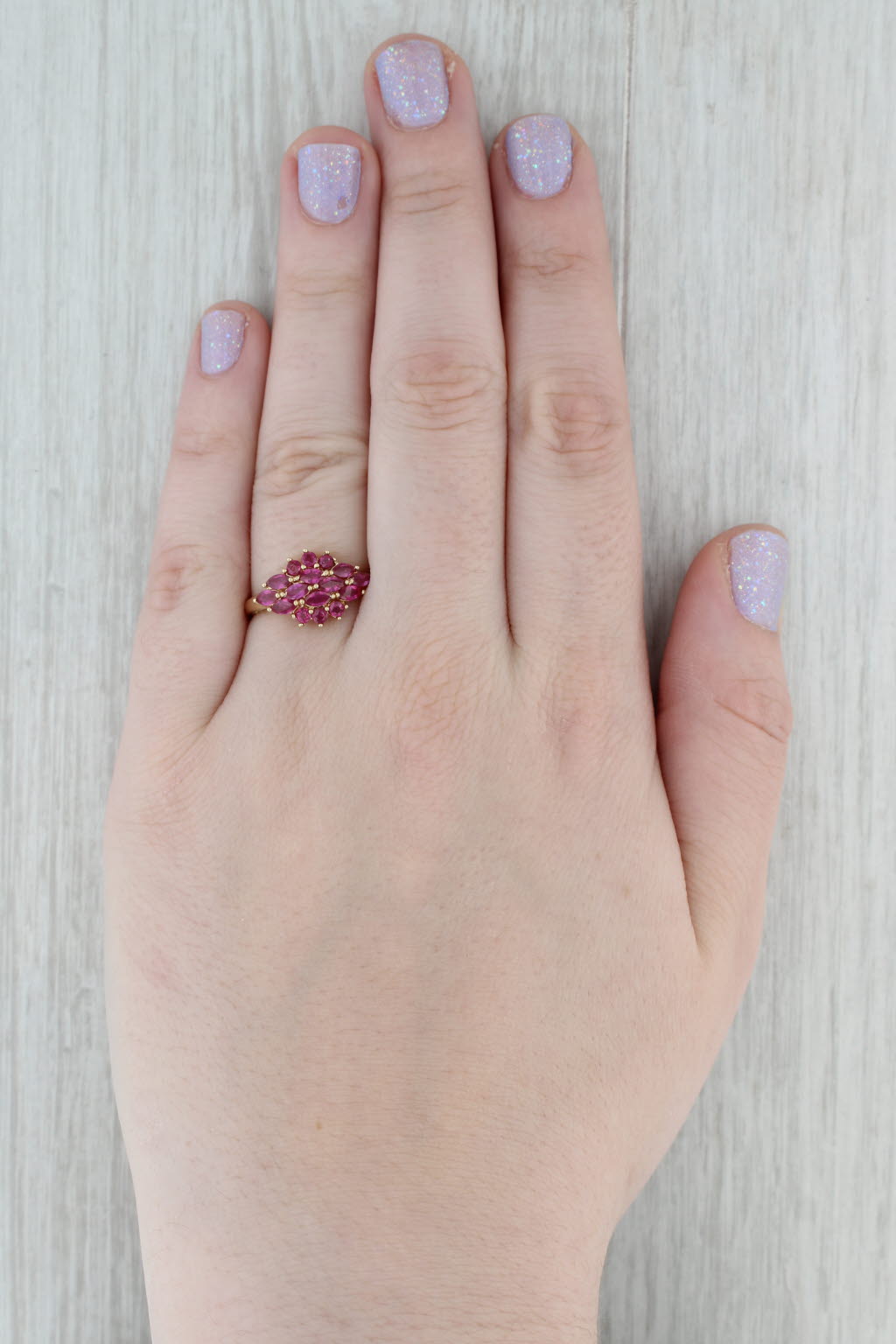Gray 1.87ctw Red Ruby Cluster Ring 14k Yellow Gold Size 8.5