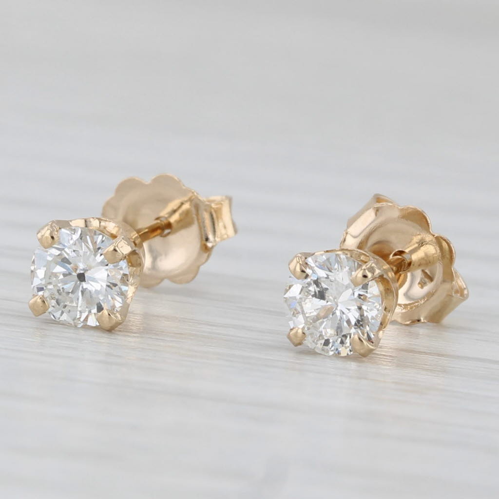 Light Gray 0.76ctw Diamond Stud Earrings 14k Yellow Gold 4.6mm Round Solitaires
